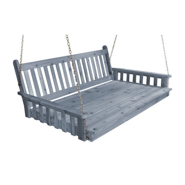 Traditional English Red Cedar Swing Bed Porch Swing Bed 6ft / Gray Stain / Include Stainless Steel Swing Hangers