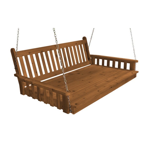 Traditional English Red Cedar Swing Bed Porch Swing Bed 6ft / Oak Stain / Include Stainless Steel Swing Hangers