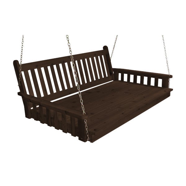 Traditional English Red Cedar Swing Bed Porch Swing Bed 6ft / Walnut Stain / Include Stainless Steel Swing Hangers