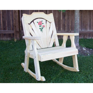 Treated Pine Fanback Rocking Chair w/Rose Design Rocking Chairs