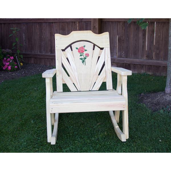 Treated Pine Fanback Rocking Chair w/Rose Design Rocking Chairs