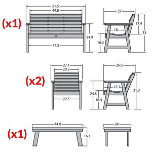 Weatherly Garden Bench and Chairs Conversation Set Conversation Set