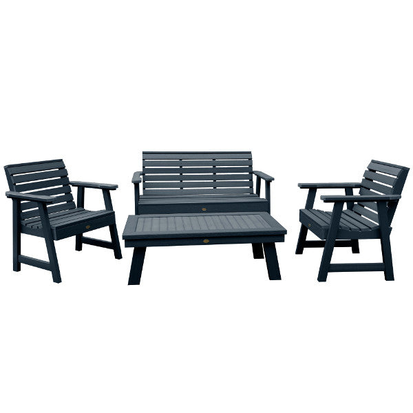 Weatherly Garden Bench and Chairs Conversation Set Conversation Set Federal Blue