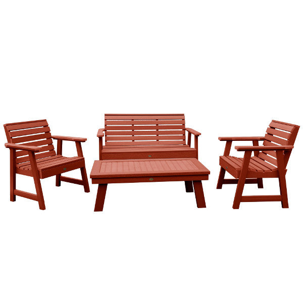 Weatherly Garden Bench and Chairs Conversation Set Conversation Set Rustic Red