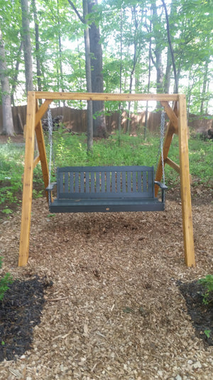 A & L Furniture Western Red Cedar 4x4 A-Frame Swing Stand for Swing or Swingbed (Hangers Included) Porch Swing Stands 4ft / Unfinished