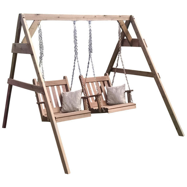 Western Red Cedar 5&#39; 2x4 A-Frame Swing Stand for 2 Chair Swings (Hangers Included) Porch Swing Stand Mushroom Stain
