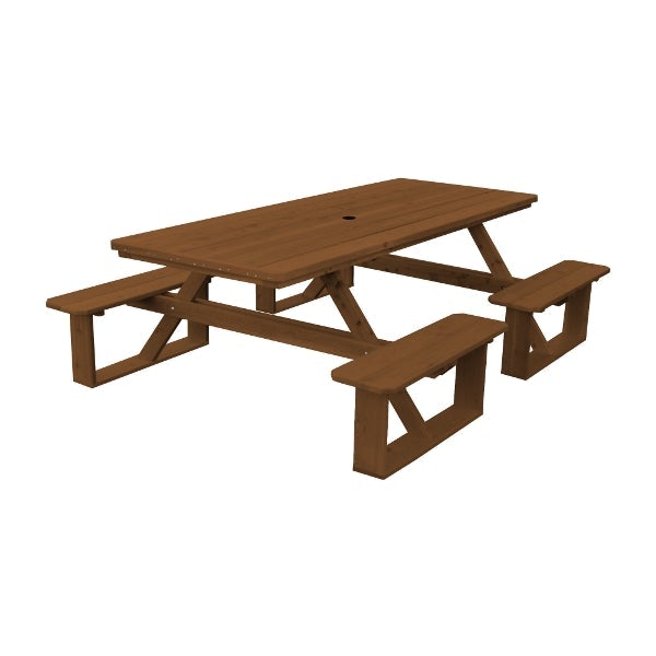 Western Red Cedar 8ft Walk-In Table Picnic Table Oak Stain / Include Standard Size Umbrella Hole