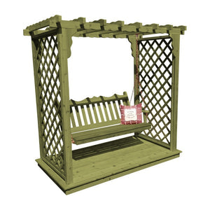 Western Red Cedar Covington Arbor with Deck & Swing Porch Swing 6ft / Linden Leaf Stain