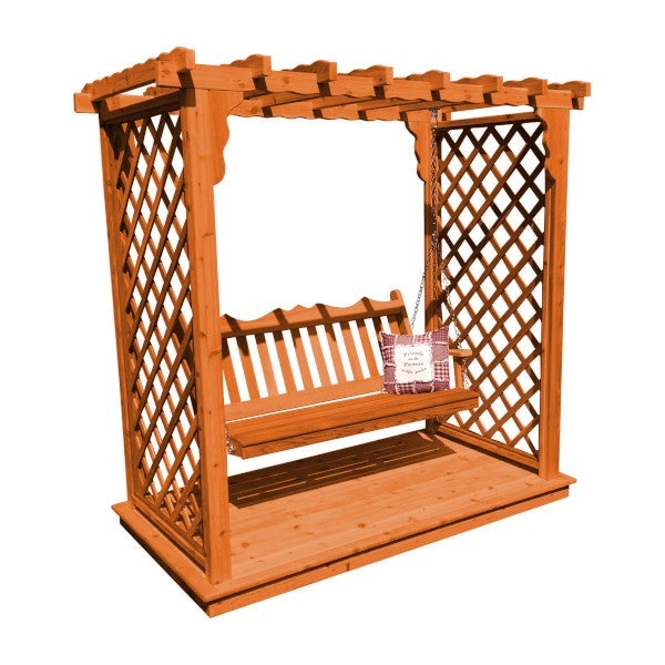 Western Red Cedar Covington Arbor with Deck &amp; Swing Porch Swing 6ft / Redwood Stain