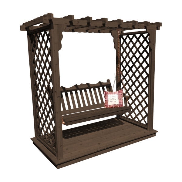 Western Red Cedar Covington Arbor with Deck &amp; Swing Porch Swing 6ft / Walnut Stain