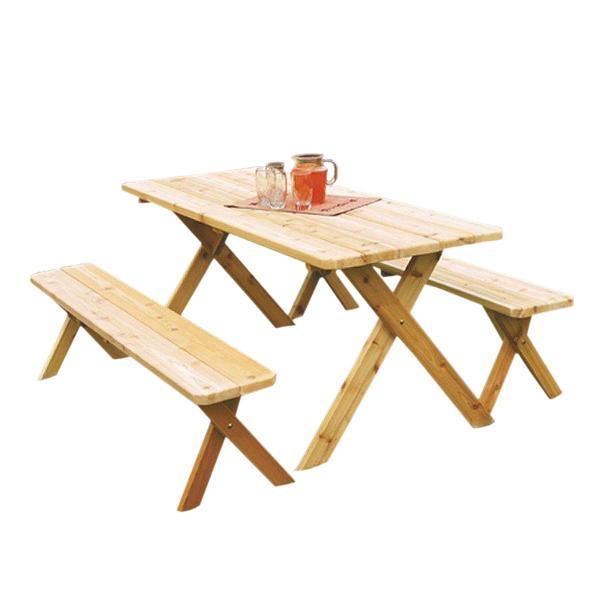Western Red Cedar Crossleg Picnic Table with Two Benches Picnic Table