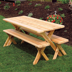 Western Red Cedar Crossleg Picnic Table with Two Benches Picnic Table