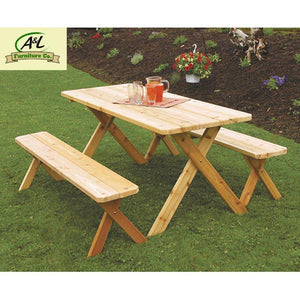 Western Red Cedar Crossleg Picnic Table with Two Benches Picnic Table