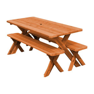 Western Red Cedar Crossleg Picnic Table with Two Benches Picnic Table