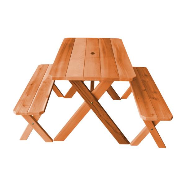 Western Red Cedar Crossleg Picnic Table with Two Benches Picnic Table 4ft / Cedar Stain / Include Standard Size Umbrella Hole