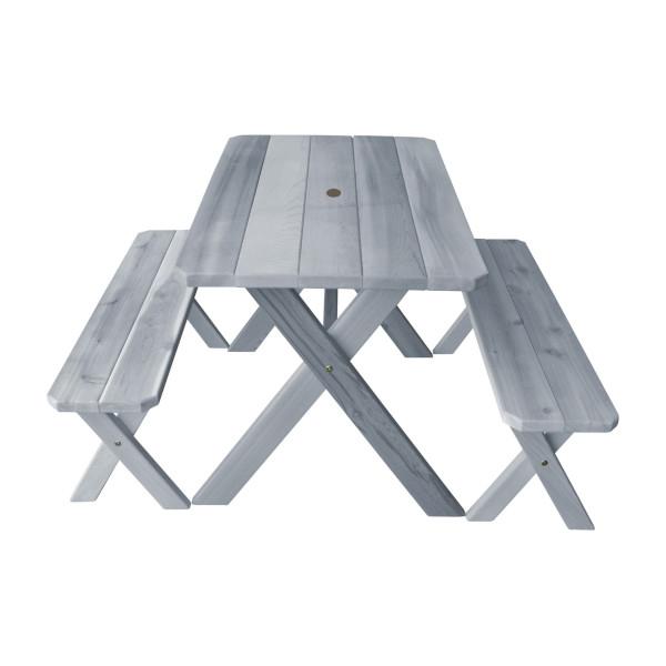 Western Red Cedar Crossleg Picnic Table with Two Benches Picnic Table 4ft / Gray Stain / Include Standard Size Umbrella Hole