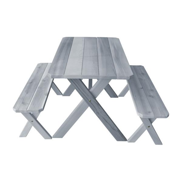 Western Red Cedar Crossleg Picnic Table with Two Benches Picnic Table 4ft / Gray Stain / Without Umbrella Hole