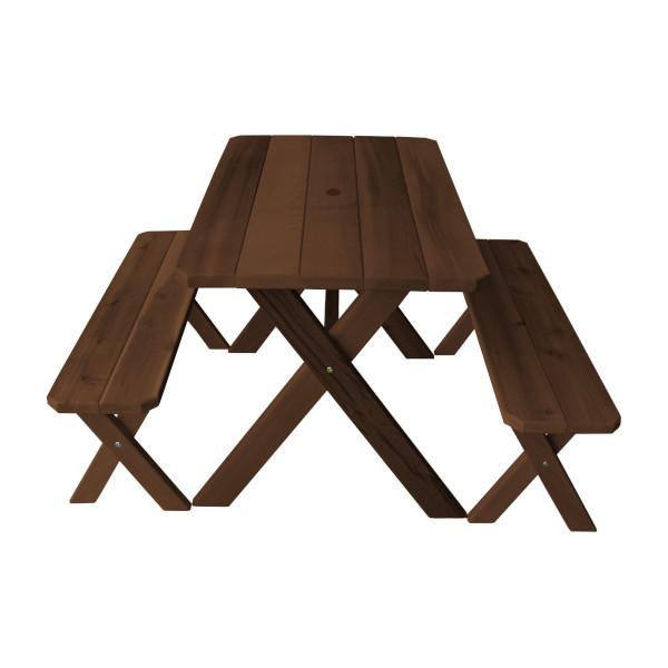 Western Red Cedar Crossleg Picnic Table with Two Benches Picnic Table 4ft / Mushroom Stain / Include Standard Size Umbrella Hole