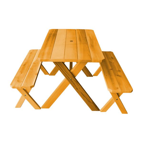 Western Red Cedar Crossleg Picnic Table with Two Benches Picnic Table 4ft / Natural Stain / Include Standard Size Umbrella Hole