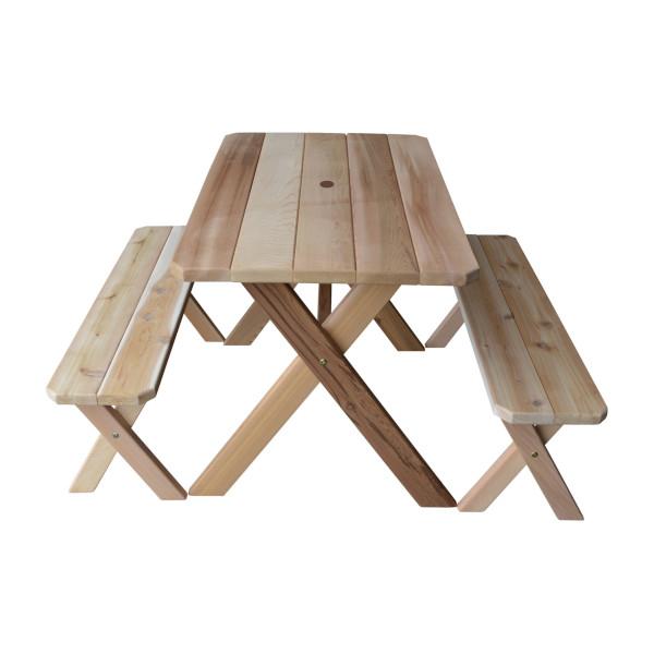 Western Red Cedar Crossleg Picnic Table with Two Benches Picnic Table 4ft / Unfinished / Include Standard Size Umbrella Hole