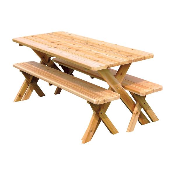 Western Red Cedar Crossleg Picnic Table with Two Benches Picnic Table 6ft / Unfinished / Without Umbrella Hole