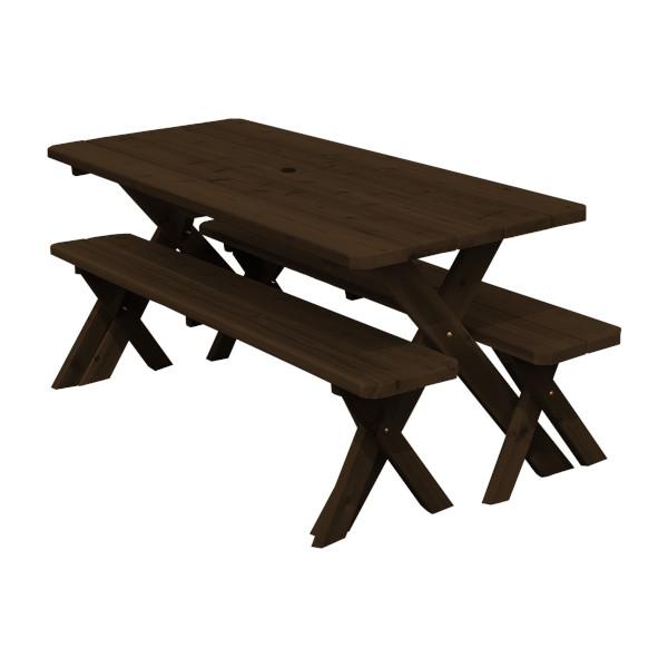 Western Red Cedar Crossleg Picnic Table with Two Benches Picnic Table 6ft / Walnut Stain / Include Standard Size Umbrella Hole