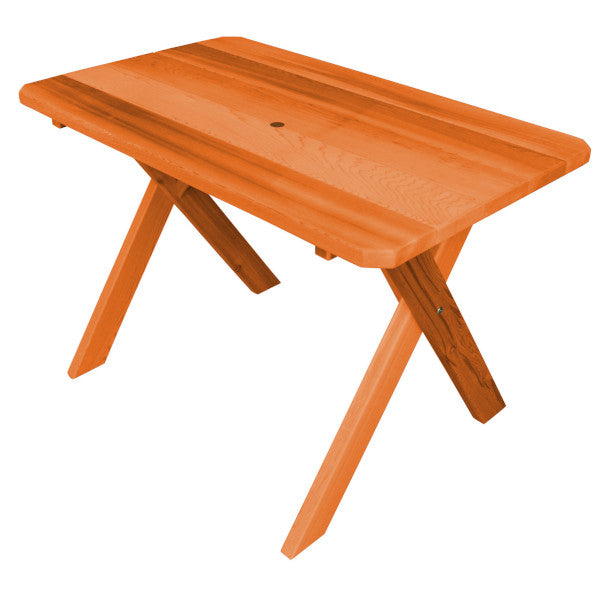 Western Red Cedar Crossleg Table Outdoor Tables 4ft / Redwood Stain / Include Standard Size Umbrella Hole