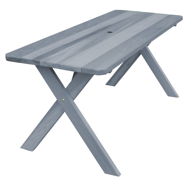 Western Red Cedar Crossleg Table Outdoor Tables 6ft / Gray Stain / Include Standard Size Umbrella Hole