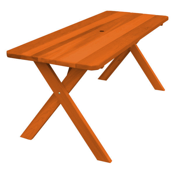 Western Red Cedar Crossleg Table Outdoor Tables 6ft / Redwood Stain / Include Standard Size Umbrella Hole
