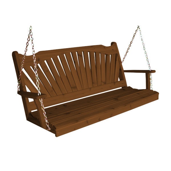 Western Red Cedar Fanback Porch Swing Porch Swing 5ft / Include Stainless Steel Swing Hangers / Oak Stain
