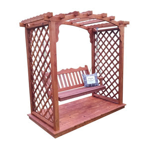 Western Red Cedar Jamesport Arbor with Deck & Swing Porch Swing 6ft / Redwood Stain