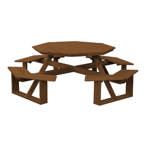 Western Red Cedar Octagon Walk-In Table Picnic Table Oak Stain / Without Umbrella Hole