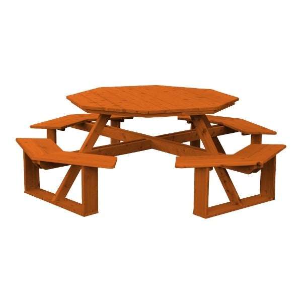 Western Red Cedar Octagon Walk-In Table Picnic Table Redwood Stain / Without Umbrella Hole