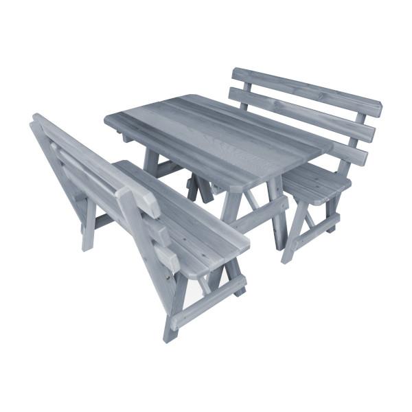 Western Red Cedar Picnic Table with 2 Backed Benches Picnic Table 4ft / Gray Stain / Without Umbrella Hole