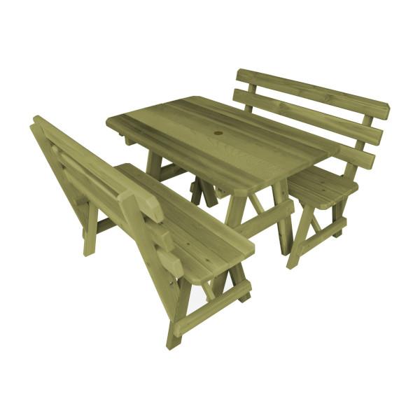 Western Red Cedar Picnic Table with 2 Backed Benches Picnic Table 4ft / Linden Leaf Stain / Include Standard Size Umbrella Hole