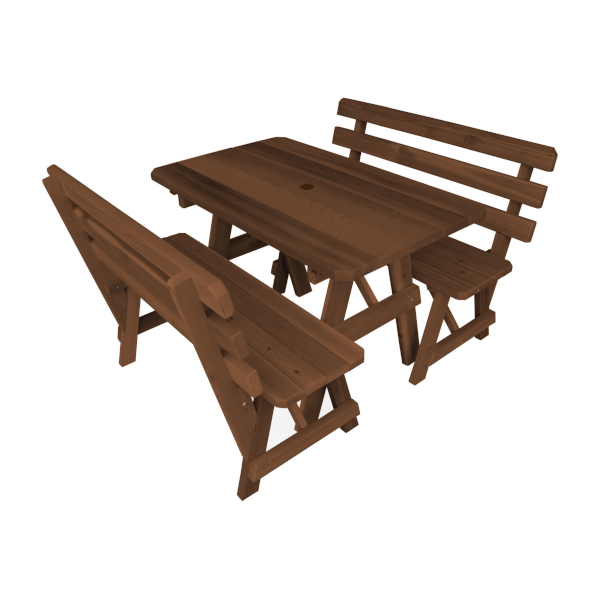 Western Red Cedar Picnic Table with 2 Backed Benches Picnic Table 4ft / Mushroom Stain / Include Standard Size Umbrella Hole