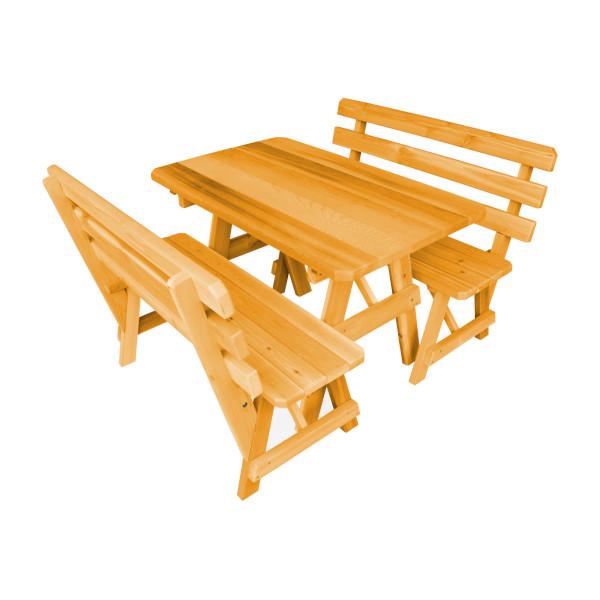 Western Red Cedar Picnic Table with 2 Backed Benches Picnic Table 4ft / Natural Stain / Without Umbrella Hole