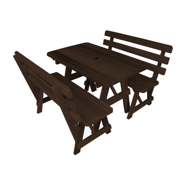 Western Red Cedar Picnic Table with 2 Backed Benches Picnic Table 4ft / Walnut Stain / Include Standard Size Umbrella Hole