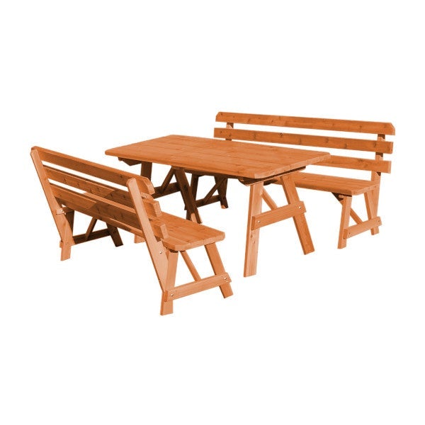 Western Red Cedar Picnic Table with 2 Backed Benches Picnic Table 6ft / Cedar Stain / Without Umbrella Hole