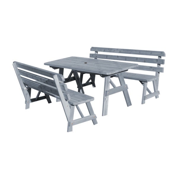 Western Red Cedar Picnic Table with 2 Backed Benches Picnic Table 6ft / Gray Stain / Include Standard Size Umbrella Hole