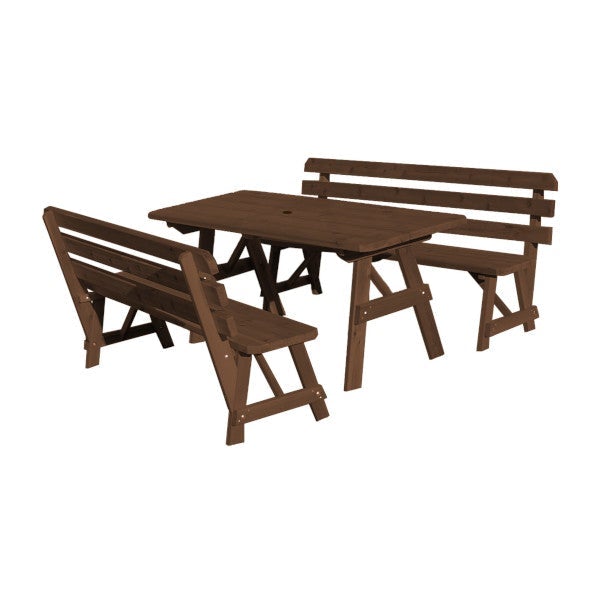 Western Red Cedar Picnic Table with 2 Backed Benches Picnic Table 6ft / Mushroom Stain / Include Standard Size Umbrella Hole