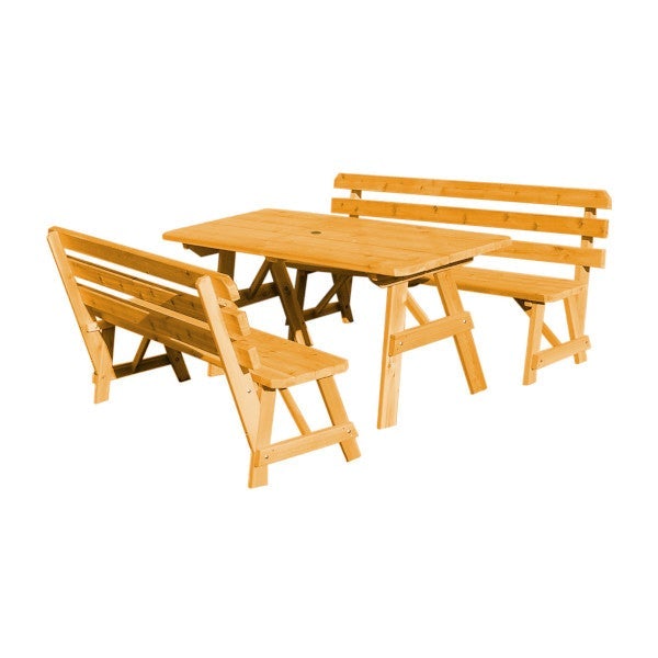 Western Red Cedar Picnic Table with 2 Backed Benches Picnic Table 6ft / Natural Stain / Include Standard Size Umbrella Hole