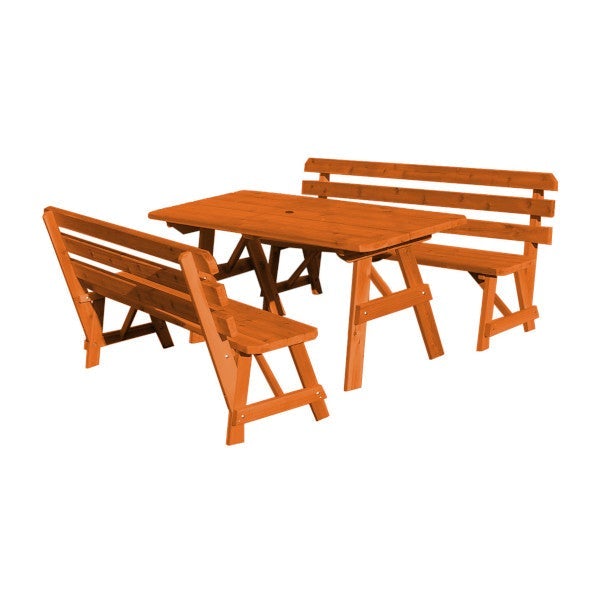 Western Red Cedar Picnic Table with 2 Backed Benches Picnic Table 6ft / Redwood Stain / Include Standard Size Umbrella Hole