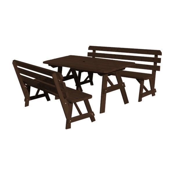 Western Red Cedar Picnic Table with 2 Backed Benches Picnic Table 6ft / Walnut Stain / Include Standard Size Umbrella Hole