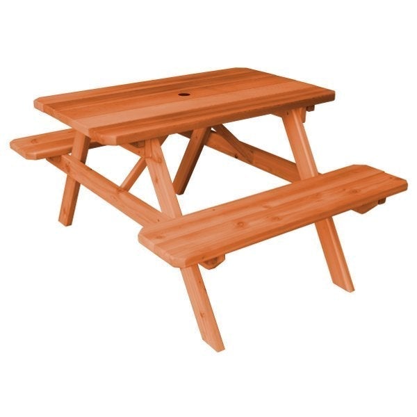 Western Red Cedar Picnic Table with Attached Benches Picnic Table 4ft / Cedar Stain / Include Standard Size Umbrella Hole