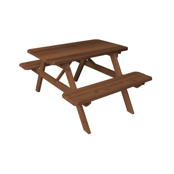 Western Red Cedar Picnic Table with Attached Benches Picnic Table 4ft / Mushroom Stain / Without Umbrella Hole