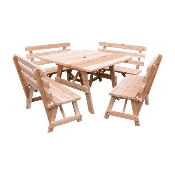 Western Red Cedar Square Table with 4 Backed Benches Picnic Table