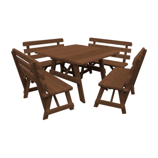 Western Red Cedar Square Table with 4 Backed Benches Picnic Table Mushroom Stain / Without Umbrella Hole