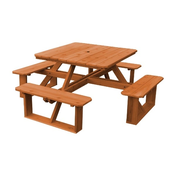 Western Red Cedar Square Walk-In Table Picnic Table Cedar Stain / Without Umbrella Hole