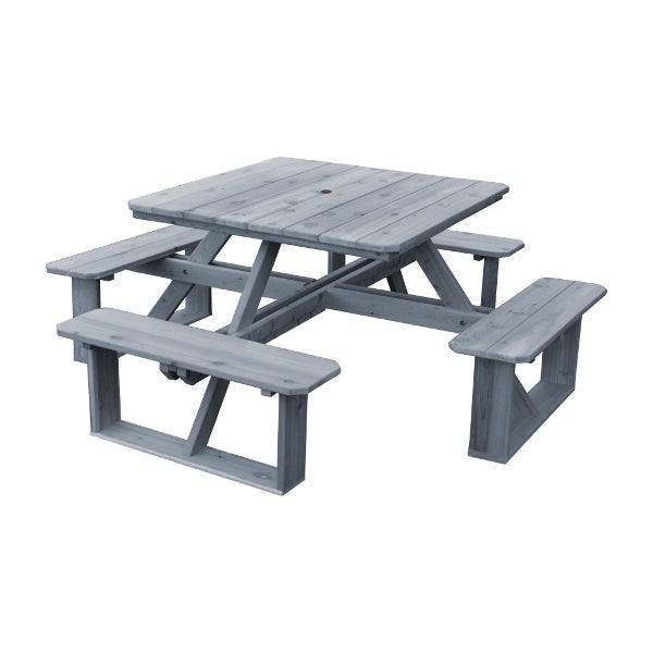 Western Red Cedar Square Walk-In Table Picnic Table Gray Stain / Include Standard Size Umbrella Hole